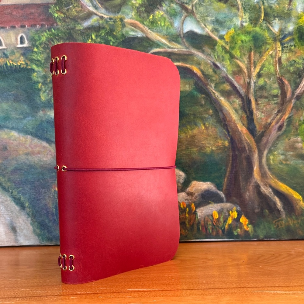 Handcrafted A5 Red Leather Travel Journal - Louise Carmen style